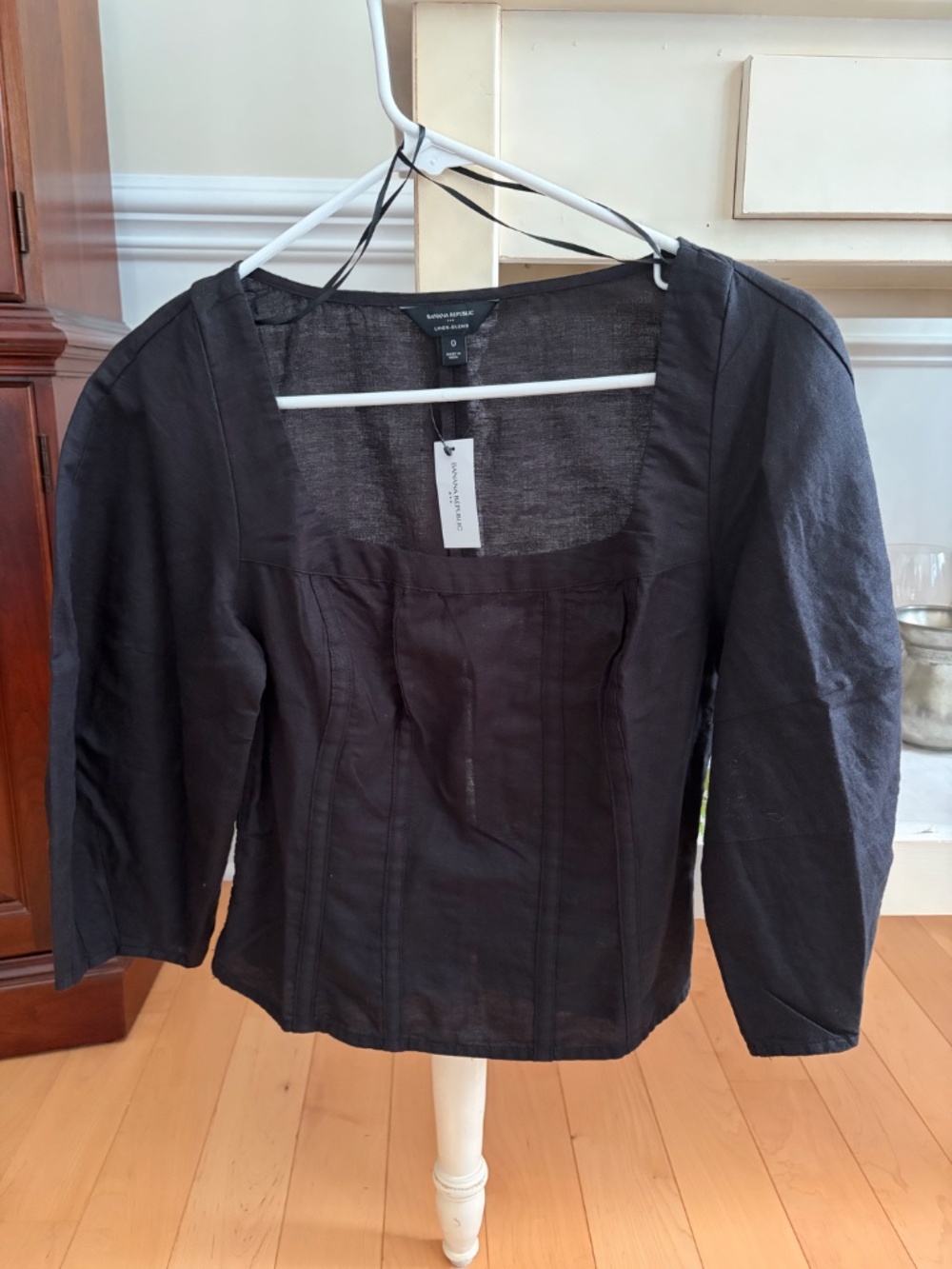 Women'sBanana Republic Black Linen Blend Square Neck Structured Blouse XS NWT